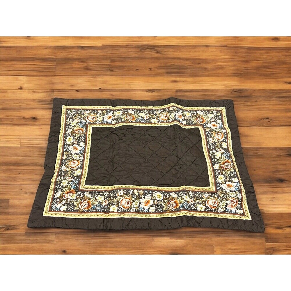 2 JCP Home Standard Pillow Shams Quilted Chocolate Brown Floral Border Cottage